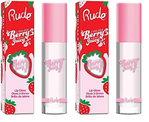 RUDE Cosmetics Berry Juicy Lip Gloss - Pure for Women - 0.14 oz Lip Gloss (Pack of 2)