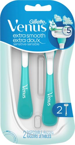 Gillette Venus Extra Smooth Sensitive Disposable Razors for Women with Sensitive Skin, 2 Count (Pack of 2)