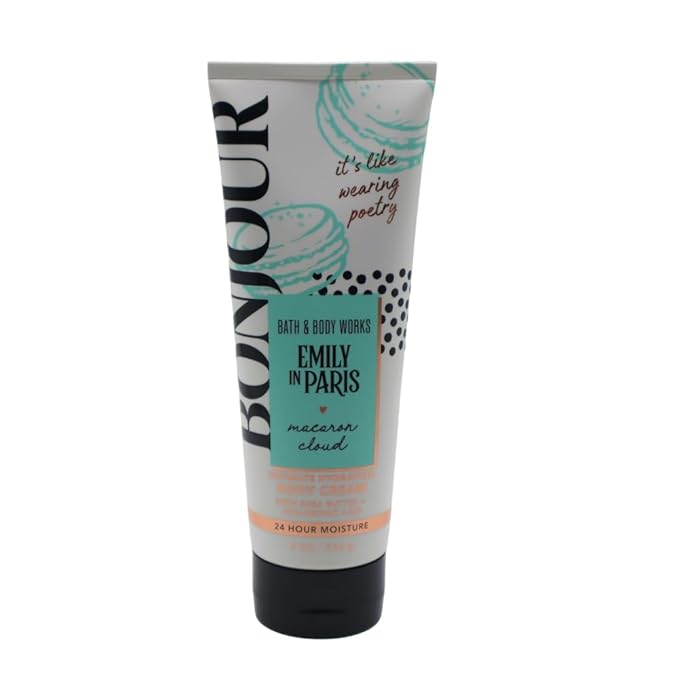 Bath & Body Works Emily in Paris MACARON CLOUD 3pc Bundle Gift Set with a Red Bow for Holidays - Mist, Body Cream, Shower Gel - Full Size