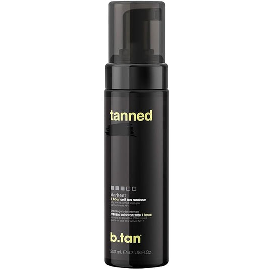 b.tan Dark Self Tanner Mousse | Get Tanned - Best, 1 Hour Express Sunless Tanning Foam, No Fake Tan Smell, Ultra Dark Bronzing Glow, Face & Body, Vegan, Cruelty Free, 6.7 Fl Oz