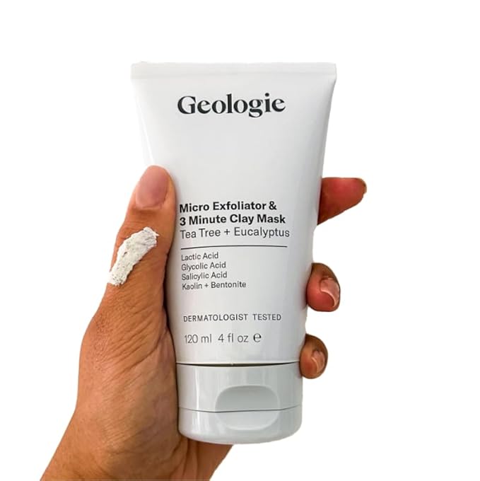 Geologie Micro Exfoliator & Clay Mask | 3-in-1 Deep Cleansing Face Wash, Pore Refining Mask & Skin Exfoliant | Tea Tree & Eucalyptus Scent For Men & Women | 4 fl oz