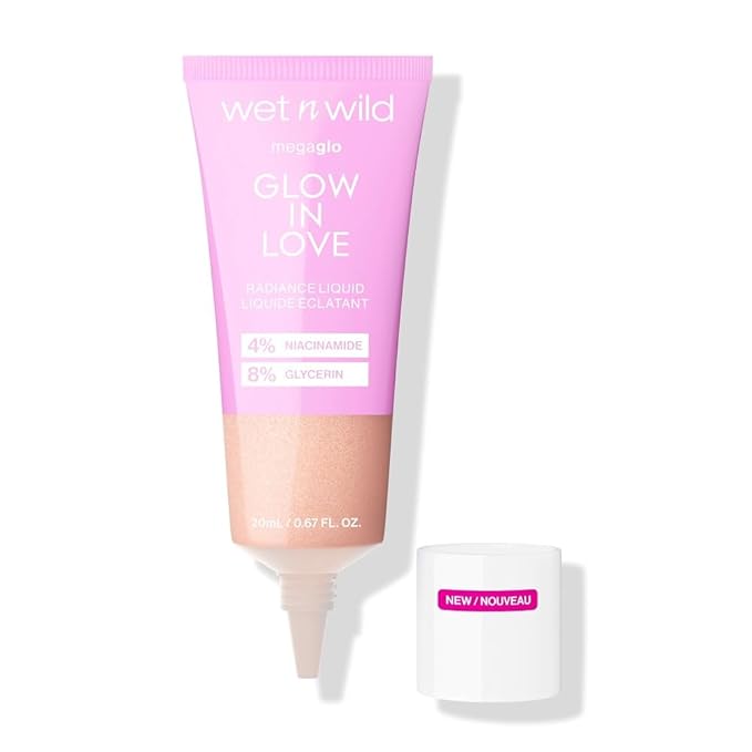 wet n wild Mega Glo Liquid Highlighter, Sheer & Buildable 4% Niacinamide-Enriched Lightweight Radiance with 8% Glycerin, Vegan & Cruelty-Free - Glow In Love