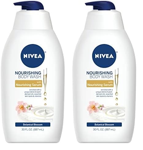Nivea Nourishing Botanical Blossom Moisturizing Body Wash for Dry Skin, 30 Fl Oz Pump Bottle (Pack of 2)