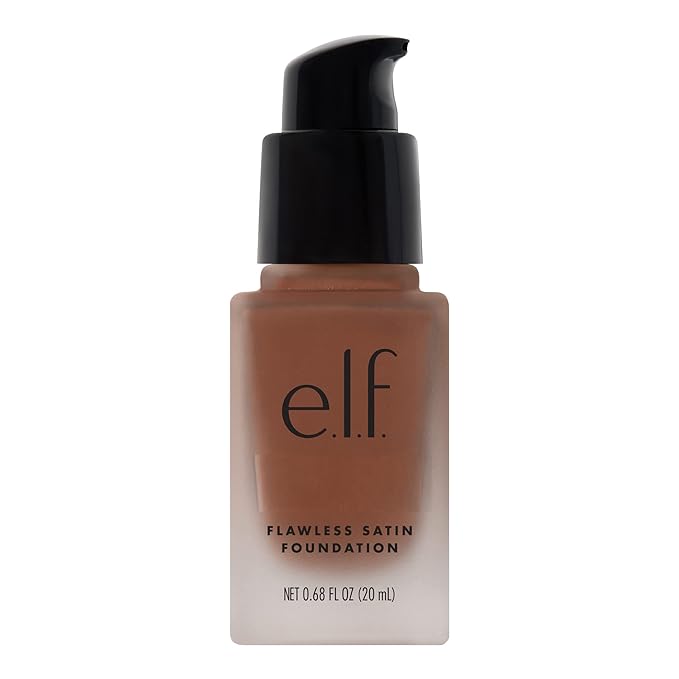 e.l.f. Flawless Satin Foundation, Lightweight & Medium Coverage, Semi-Matte Finish, Vegan & Cruelty-Free, Chocolate, 0.68 Fl Oz (20mL)