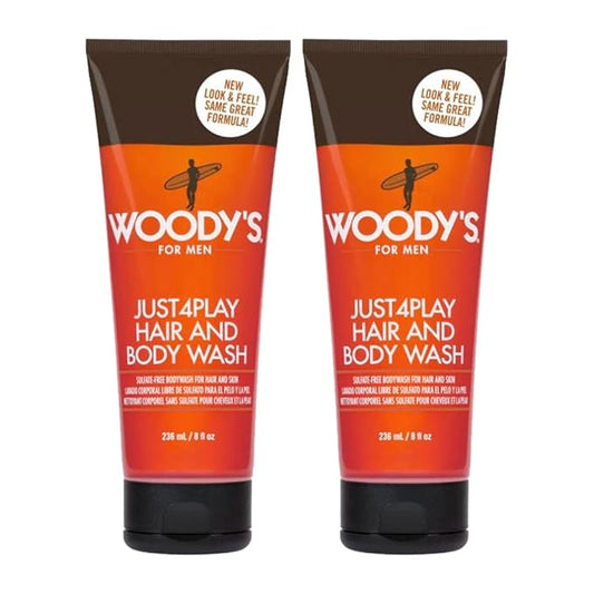 Woody's 2-in-1 Hair and Body Wash for Men - Sulfate-Free, Hydrating, Refreshing Scent, Daily Cleanser for Hair & Skin, 8 oz, 2-Pack