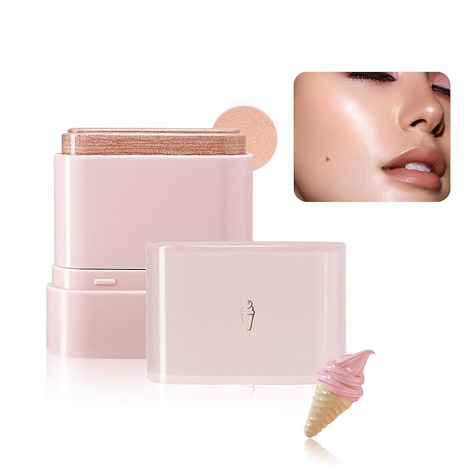 Multi-Purpose Makeup Hydrating Cream Blush Stick, Beauty Solid Moisturizer Stick For Cheek & Eyes & Lips,Waterproof Natural Moisture Smooth Blendable Matte Finish Face Blush Makeup (#03 Lce Cream)