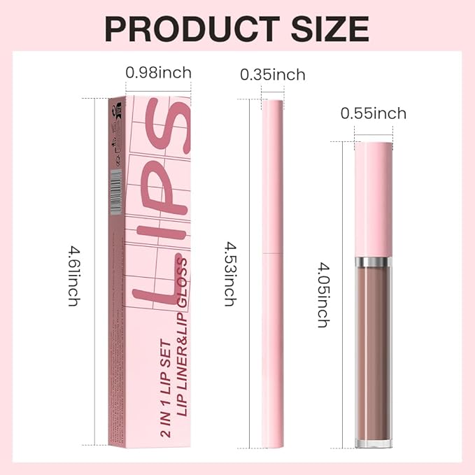 evpct Retractable 1Pcs Lip Liner Pencils and 1 Pcs Lip Gloss Makeup Set for Shaping & Sculpting Lips, Taupe Long-Lasting Waterproof Longwear Matte Rich Lip Colors Liner Crayon Liquid Lipstick 12#