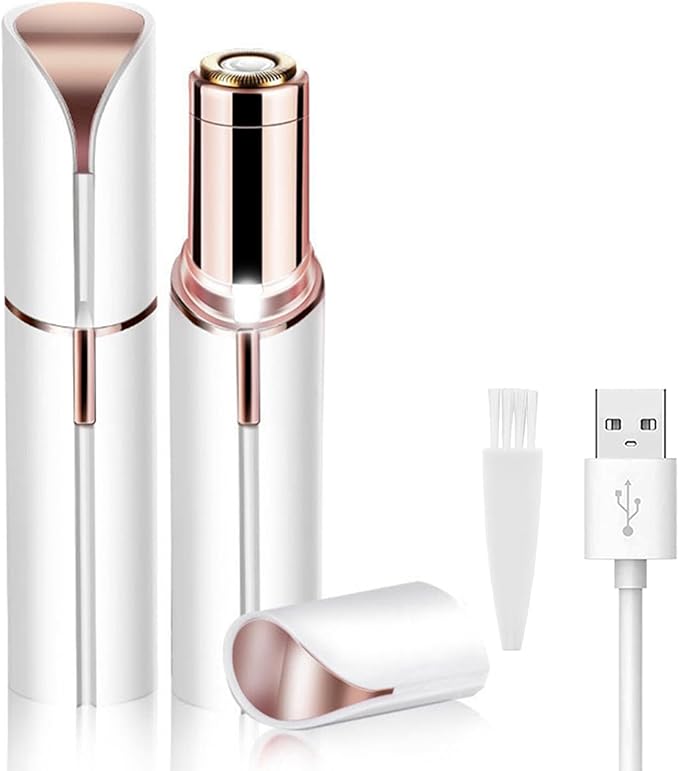 Facial Hair Removal for Women, Mini Hair Remover, Electric Razor Shaver Portable Bikini Epilator for Lips, Chin, Armpit, Peach Fuzz, Fingers, Neck, Cheek and USB Rechargeable (White)
