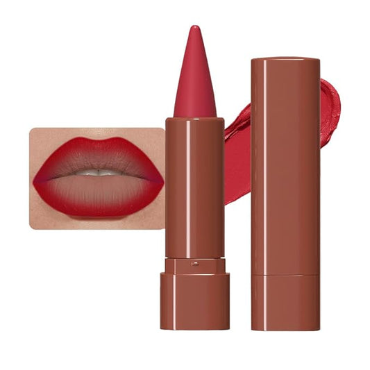 BINGBRUSH 2-in-1 Gradient Lip Liner & Lipstick Combo,Matte Longwear Waterproof Lip Pencil with Cone Tip,Smudge Proof Crayon for Flawless Ombre Contour,Women's Long Lasting Makeup Set (06#Carmine)
