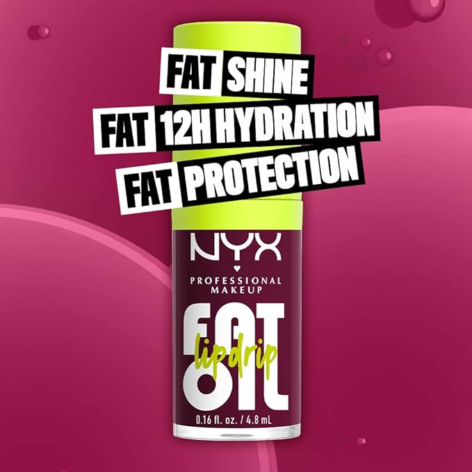 NYX PROFESSIONAL MAKEUP Fat Oil Lip Drip, Moisturizing Lip Oil Gloss, Vegan Tinted Formula, Up to 12 HR Hydration - That's Chic (Deep Berry)