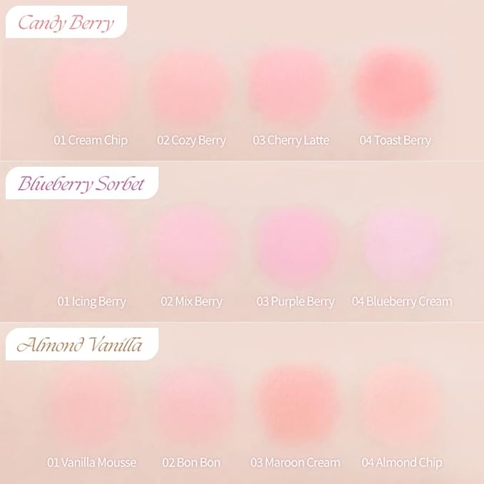 Dasique Blending Mood Cheek #08 Blueberry Sorbet | 4 Blendable Shades in Lightweight Smooth Powder | Vegan | Blush