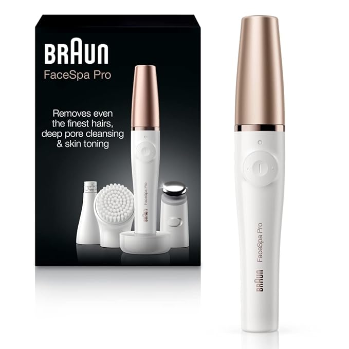Braun Face Epilator Facespa Pro 911, Facial Hair Removal for Women, Hair Removal Device, 3-in-1 Epilating, Cleansing Brush and Skin Toning with 3 extras