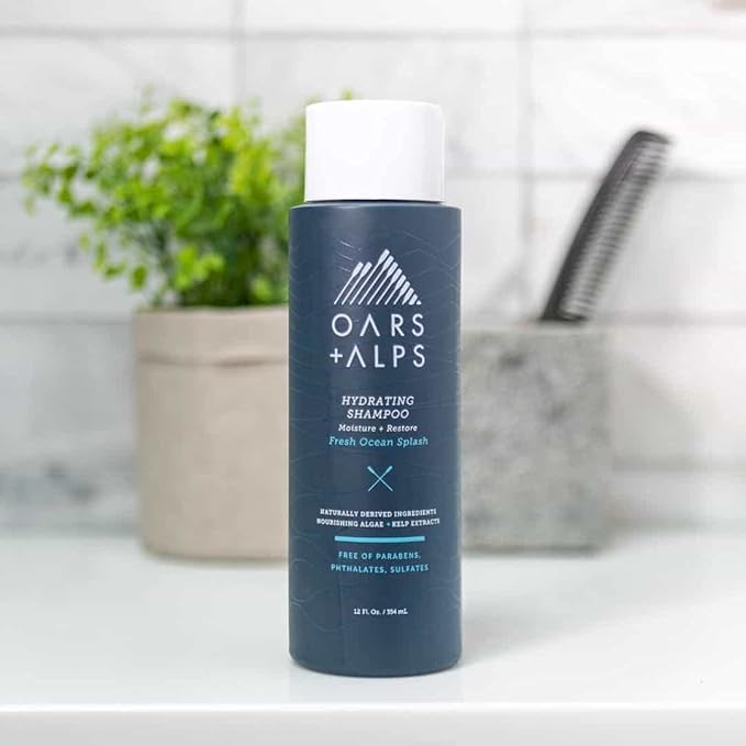 Oars + Alps Men's Sulfate Free Hydrating Shampoo, Infused with Kelp and Algae Extracts, Fresh Ocean Splash, 13.5 Fl Oz
