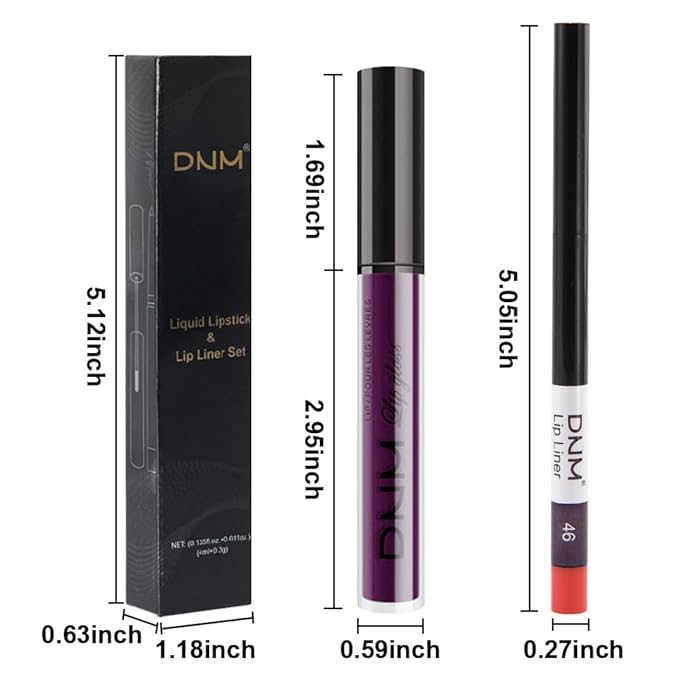 evpct 2Pcs Dark Deep Purple Matte Liquid Lipstick Lip Gloss Stain and Retractable Lip Liner Makeup Set for Women Long Lasting Waterproof 24 Hours Lipstick labial mate larga duracion 24 46#