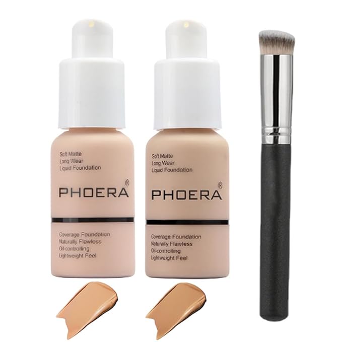 2 Pcs Liquid Foundation Full Coverage 24HR Matte Flat Top 30ml