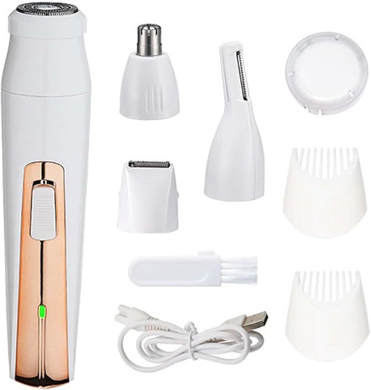 Womens Electric Razor, Face Shaver, Facial Hair Remover, Electric Bikini Trimmers for Legs, Travel Razor for Eyebrow Ear Nose Hair Lip Beard Armpit (Gold 4 in 1