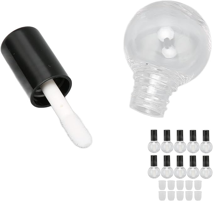 10Pcs 5ml Empty Lip Gloss Tubes Containers Cute Ball Type Plastic Refillable DIY Lip Gloss Bottle, Reusable Empty Bottle Tube Container for Eyelash Growth Oil/Mascara with Brush for Home and Travel