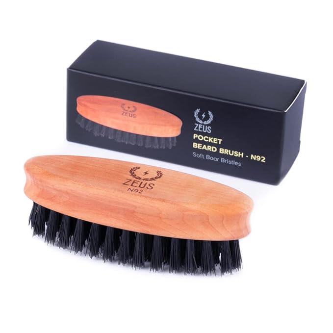 ZEUS Pocket Beard & Mustache Brush for Men, Travel Size Beard Brush, Soft Boar Bristles (Made in Germany) N92