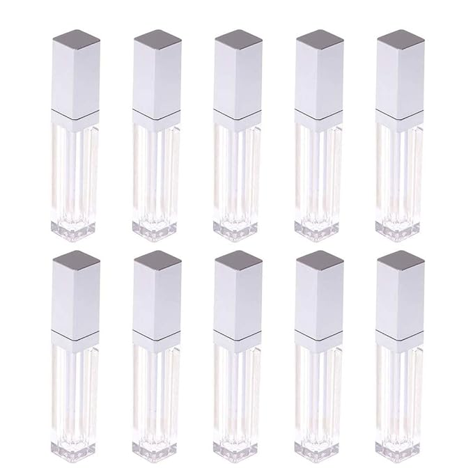 10 Pcs 7.5ml Plastic Square Clear Lip Gloss Tubes Vials with Mirror LED Light Lip Glaze Tube Bottles Refillable Makeup Lipstick Tube DIY Cosmetic Container Travel for Woman Girl(Silver)