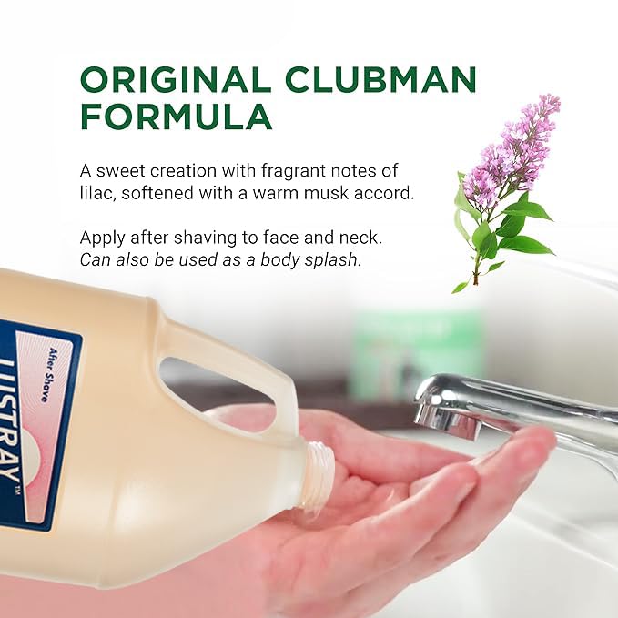 Clubman Lustray Lilac After Shave - Soothes Post-Shave Skin, Cool and Refreshing Scent, 1 Gal., 1-pack