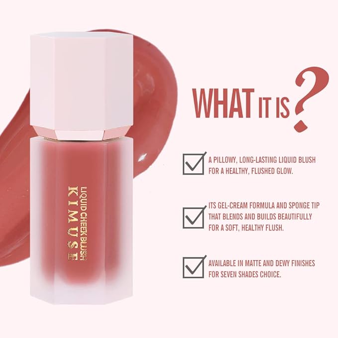 KIMUSE Soft Cream Blush Makeup, Liquid Blush for Dewy Finish