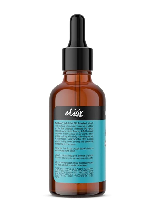 Aunt Jackie's Elixir Essentials Hair & Scalp Oil Enriched with Biotin, Rosemary & Mint, Nourishes, Thickens & Supports Hair Growth, 2 oz (Pack of 2)