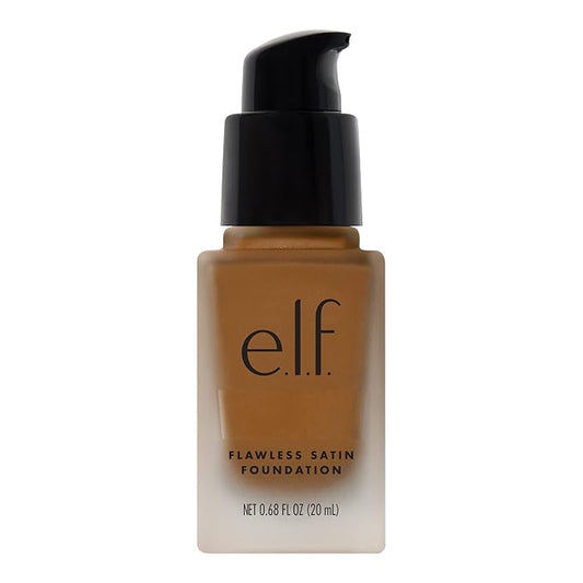 e.l.f. Flawless Satin Foundation, Lightweight & Medium Coverage, Semi-Matte Finish, Vegan & Cruelty-Free, Cinnamon, 0.68 Fl Oz (20mL)
