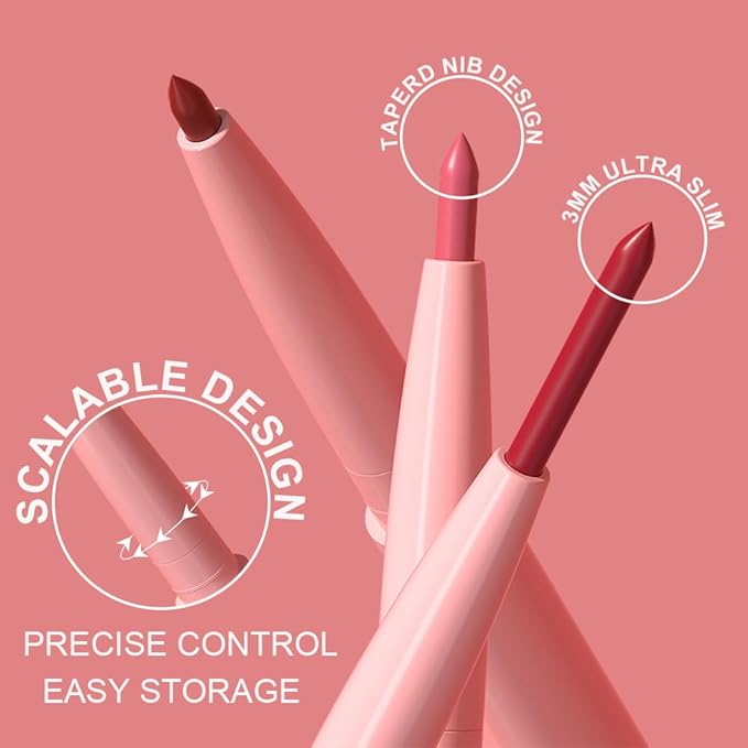 12 Colors Retractable Lip Liner Kit for Define & Sculpting Lips Shades, Long Lasting Waterproof High Pigment Matte Finish Creamy Texture Lip Liner Pencil Set for Women