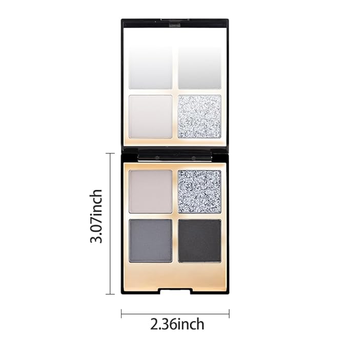 4 Colors Eyeshadow Makeup Palette,Black Gray Highly Pigmented Natural Neutral Nude Smoke Eye Shadow Palette with Mirror,Long Lasting Naturing-Looking,Waterproof,Blendable,Travel Size