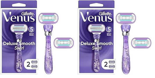 Gillette Venus Deluxe Smooth Swirl Women's Razor Handle + 2 Blade Refills (Pack of 2)