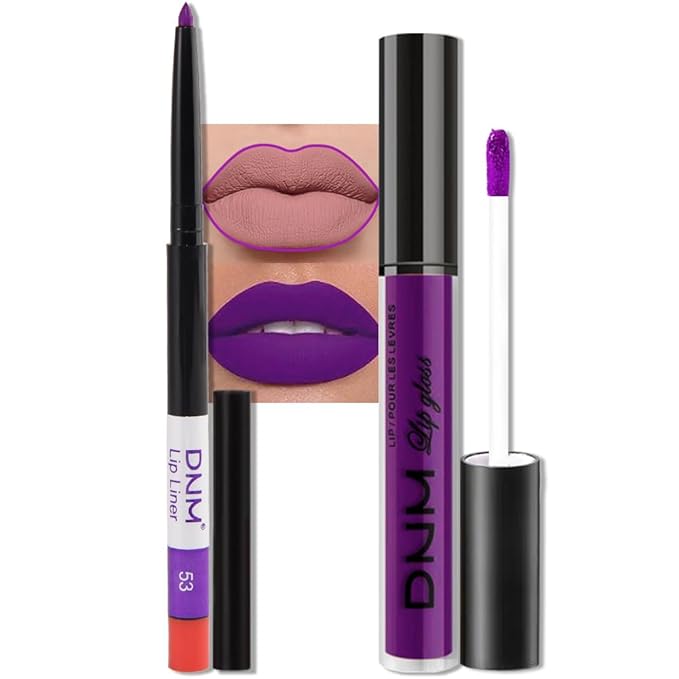 evpct 2Pcs Lavender Purple Matte Liquid Lipstick Lip Gloss Stain and Retractable Lip Liner Makeup Set for Women Long Lasting Waterproof 24 Hours Lipstick labial mate larga duracion 24 53#