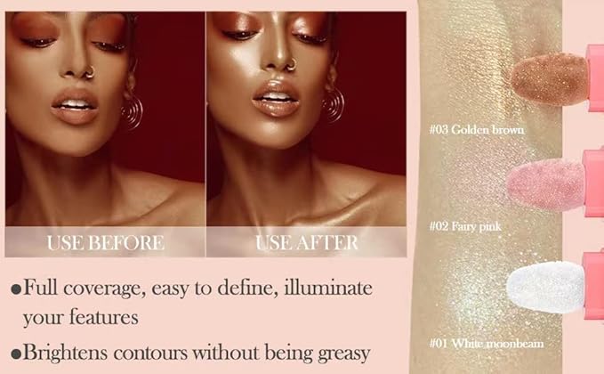 Glitter Powder Highlighter Makeup, Body Brightens the Natural Golden Brown)