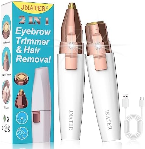 Eyebrow Trimmer, Facial Hair Removal for Women, 2 in 1 Rechargeable Eyebrow Razor & Painless Hair Remover Kit, Hair Removal Device for Eyebrows, Peach Fuzz, Lips, Arms, Legs with Light (Rose Gold)