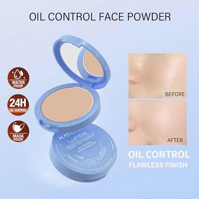 Oil Control Face Pressed Powder, Matte and Smooth Face 35Oz