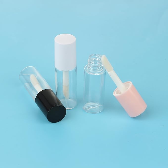 COSIDEA 10pcs 3ml empty lip gloss tubes with wand 0.1OZ Round mini Pink lipgloss tube container for DIY cosmetics packing