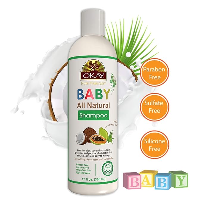 OKAY | All Natural Baby Shampoo | For All Hair Types | Cleanse, Nourish & Condition | With Papaya Extract | Free of Sulfate, Silicone & Paraben | 12 oz