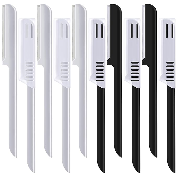 10 Pieces Eyebrow Razor for Women Facial Shaver Razor Brow Shaper Eyebrow Trimmer Dermaplaner Shaping Tool with Cover (Silver, Black)