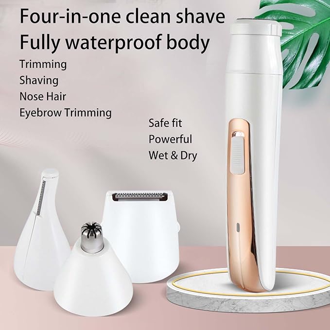 Womens Electric Razor, Face Shaver, Facial Hair Remover, Electric Bikini Trimmers for Legs, Travel Razor for Eyebrow Ear Nose Hair Lip Beard Armpit (Gold 4 in 1