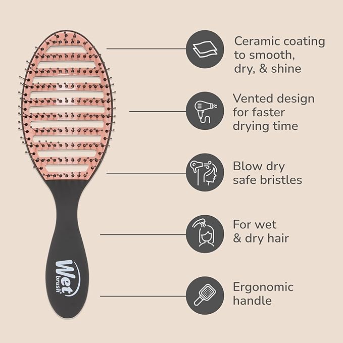 Wet Brush Ceramic Speed Dry Hair Brush, Black - Vented Design & Soft HeatFlex Bristles Are Blow Dry Safe - Ergonomic Handle Manages Tangles - Pain-Free Hair Accessories