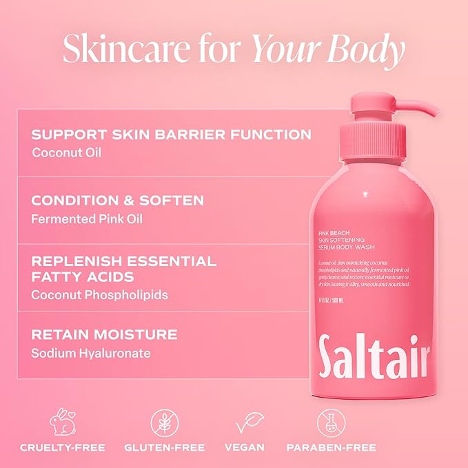 Saltair Body Wash, Signature Scents 2-Pack. Moisturizing Body Cleanser with Monoi Oil and Cupuacu Butter. Luxury Shower Gel for Women and Men. Vegan, Cruelty-Free, Paraben-Free. 2x 17oz Pump Bottles