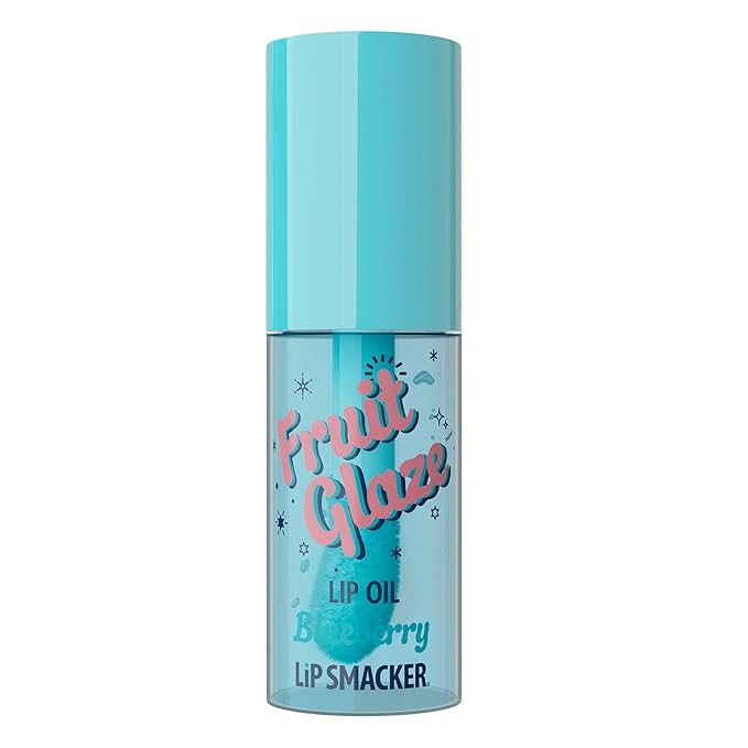 Lip Smacker Fruit Glaze Lip Oil, Ultra-Hydrating & Moisturizing with High-Shine Finish, Plush Applicator for Effortless Glide, Delicious Non-Sticky Flavor - Blueberry
