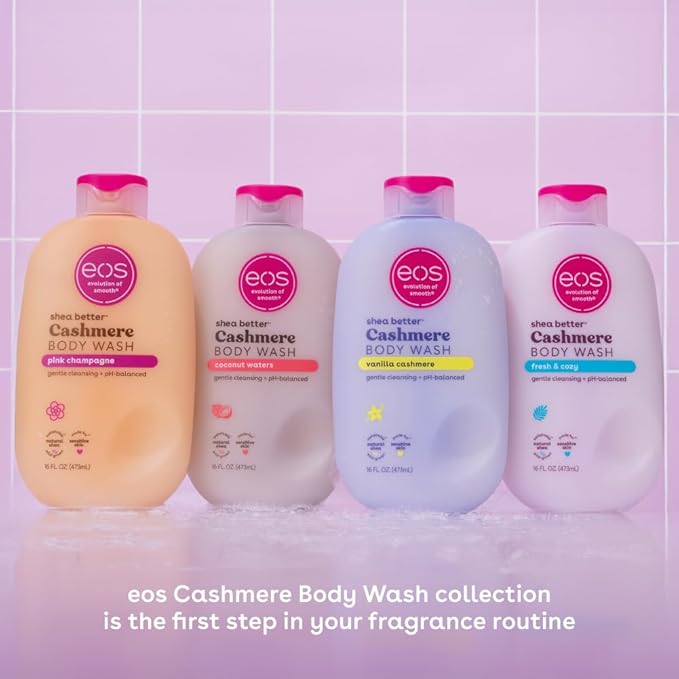 eos Shea Better Cashmere Body Wash, Fresh & Cozy, Moisturizing and Nourishing, pH Balanced Creamy Gel Formula, Paraben & Phthalate Free, Sensitive Skin,16 fl oz