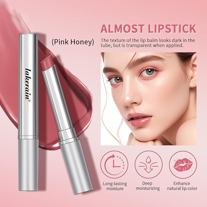 2PCS Honey Lipstick Tinted Lip Balm - Sheer Hydrating for All Skin Tones - Moisturizing Lip Color, Nourishing for Dry Lips (Pink)