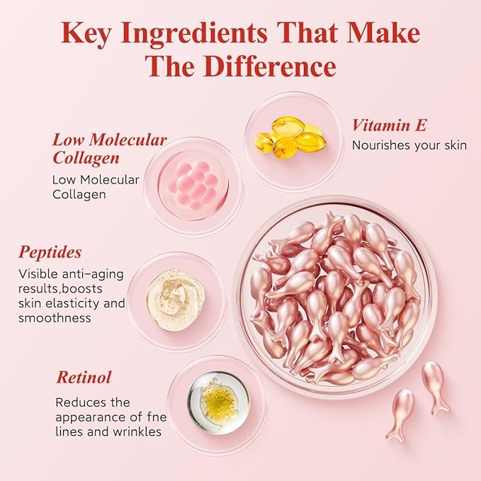 HKH Retinol Serum for Face - Anti Wrinkle Facial Serum with Vitamin C & Vitamin E, Vit A Capsule with Collagen for Women, Reduces Fine Lines, Firming Skin, Moisturise, Travel Friendly (38+38 ct)