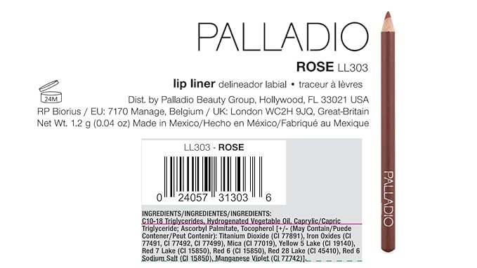 Palladio Lip Liner Pencil, Wooden, Firm yet Smooth, Contour and Line with Ease, Perfectly Outlined Lips, Comfortable, Hydrating, Moisturizing, Rich Pigmented Color, Long Lasting, Rose