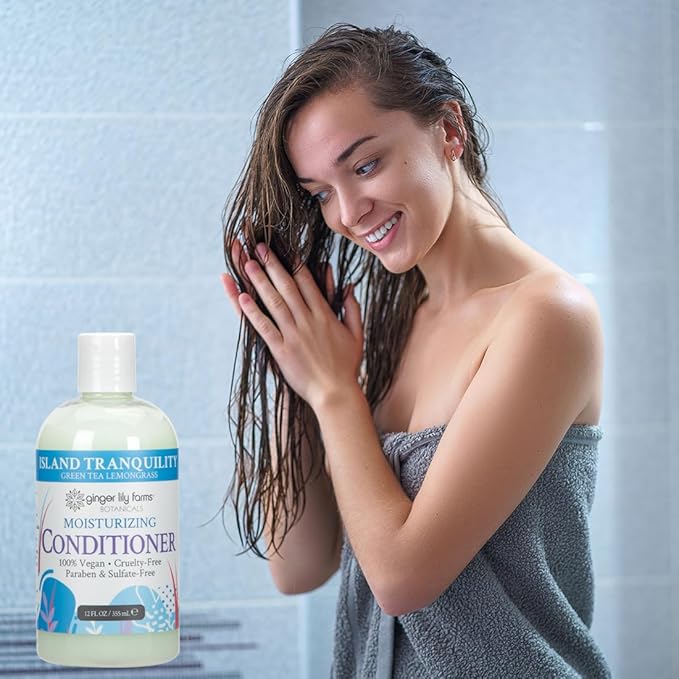 Ginger Lily Farms Botanicals Moisturizing Conditioner for Dry Hair, Island Tranquility, 100% Vegan & Cruelty-Free, Green Tea Lemongrass Scent, 12 Fl Oz (Pack of 6)