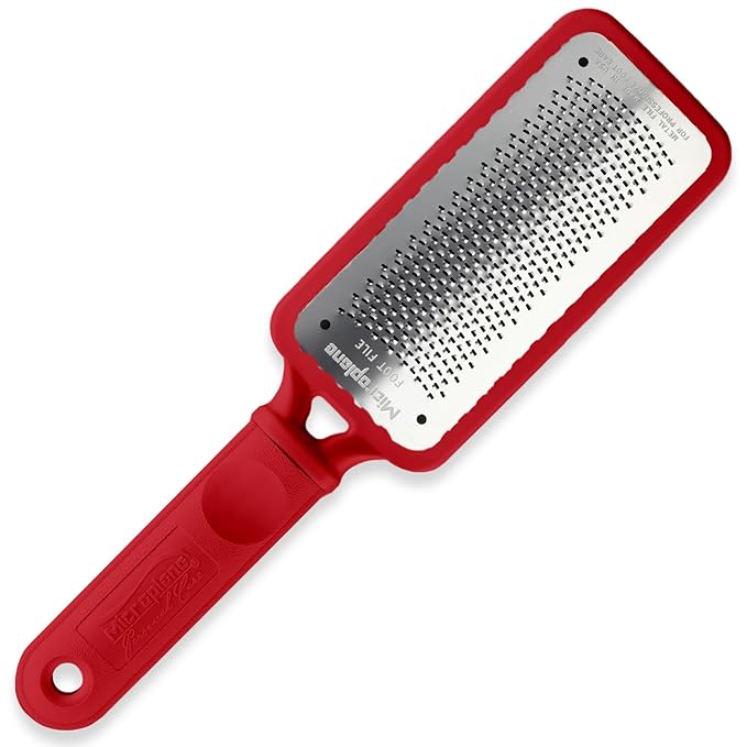 Microplane Colossal Foot File Scraper - The Original Stainless Steel Foot Rasp, Dead Skin/Callus Remover for Feet, Gentle Foot Scrubber, Pedicure Tools for Salon-Quality Foot Care, Red