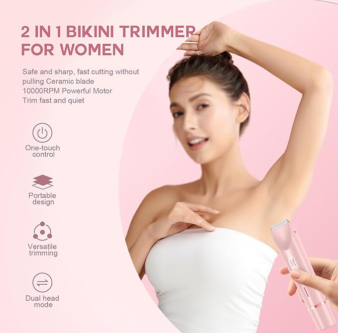 Dermave Bikini Shaver,Womens, Bikini Trimmer for Women, Glow Aura Electric Razor 2-in-1 Women's Body Shaver Dual Head Women's Trimmer for Leg Arm Body Grooming Tool (Purple)