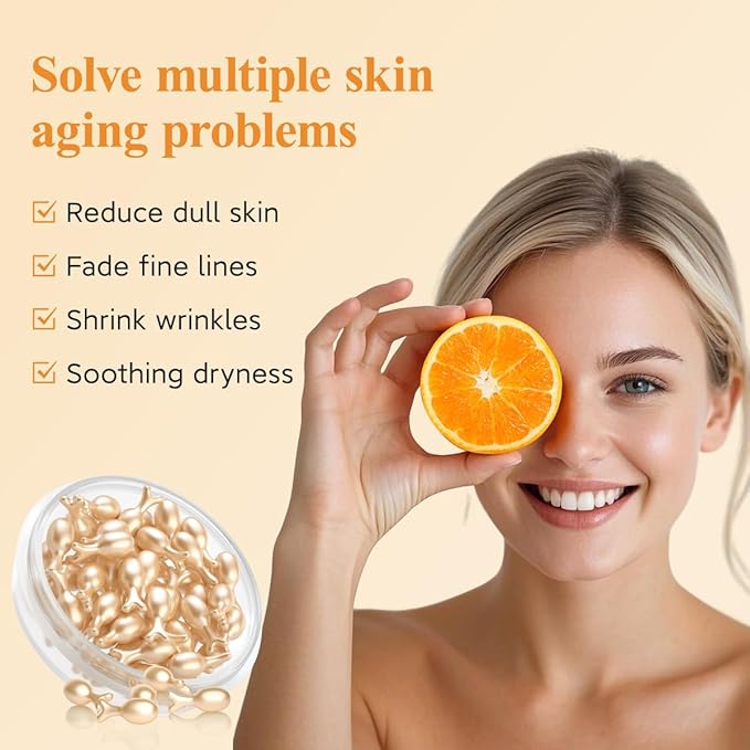 HKH Vitamin C Super Serum for Face - Anti Aging Vitamin E Facial Serum Capsules with Niacinamide, Vit C Serum Oil for Women, Even Skin Tone, Reduce Wrinkles, Moisturise, Travel Friendly (76 Capsules)