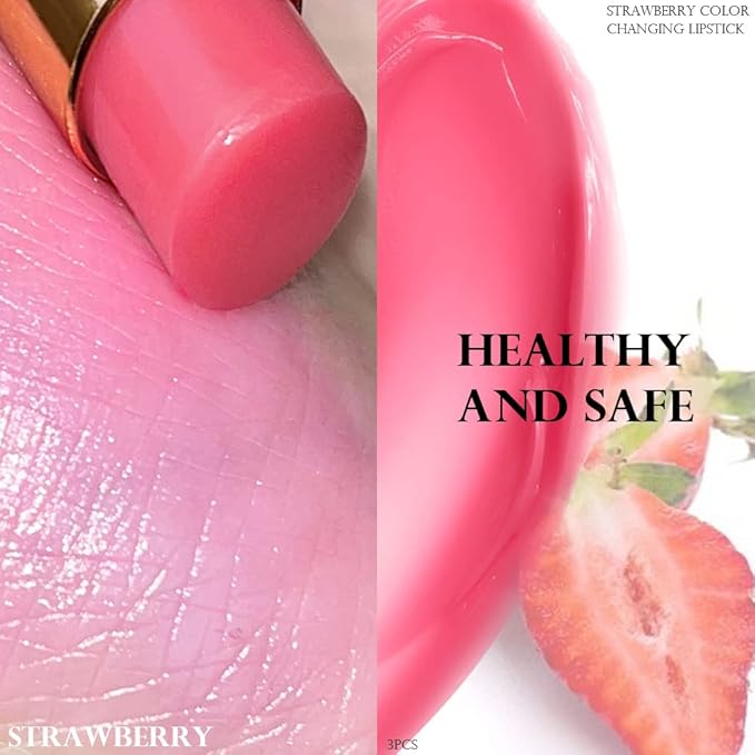 evpct 3Pcs Magic Color Changing Lipstick Long Lasting Waterproof 24 Hours Original for Women, Peach Strawberry Blueberry Pink PH Mood Permanent Color Changing Lipstick Lip Balm Gloss, labial magico